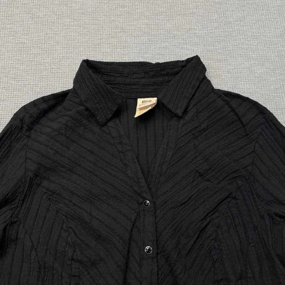 Faded Glory Womens Black Pearl Snap Blouse 3/4 Sleeve Stretch Plus Size 16W - Picture 5 of 13